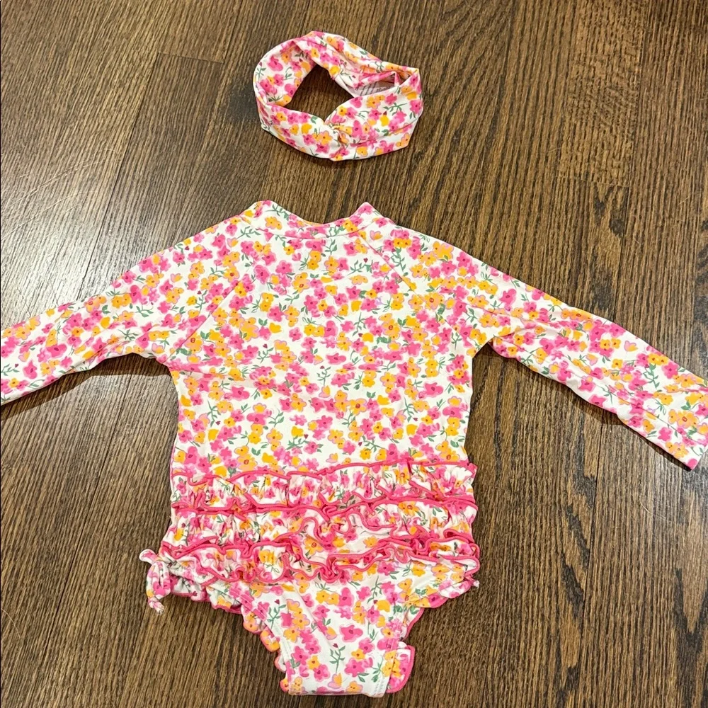 Jessica Simpson Girls Pink and Orange Floral Swimsuit 12 Months